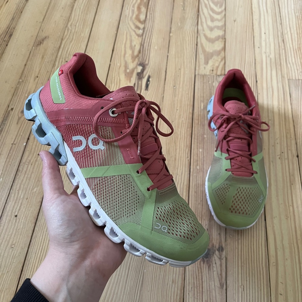 On Cloudflow Running Shoes Womens 8 Rust Lime Green Mesh CloudTec Sneakers